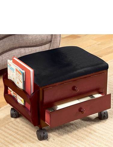 Padded Footstool with Drawer Storage and Lockable Castors