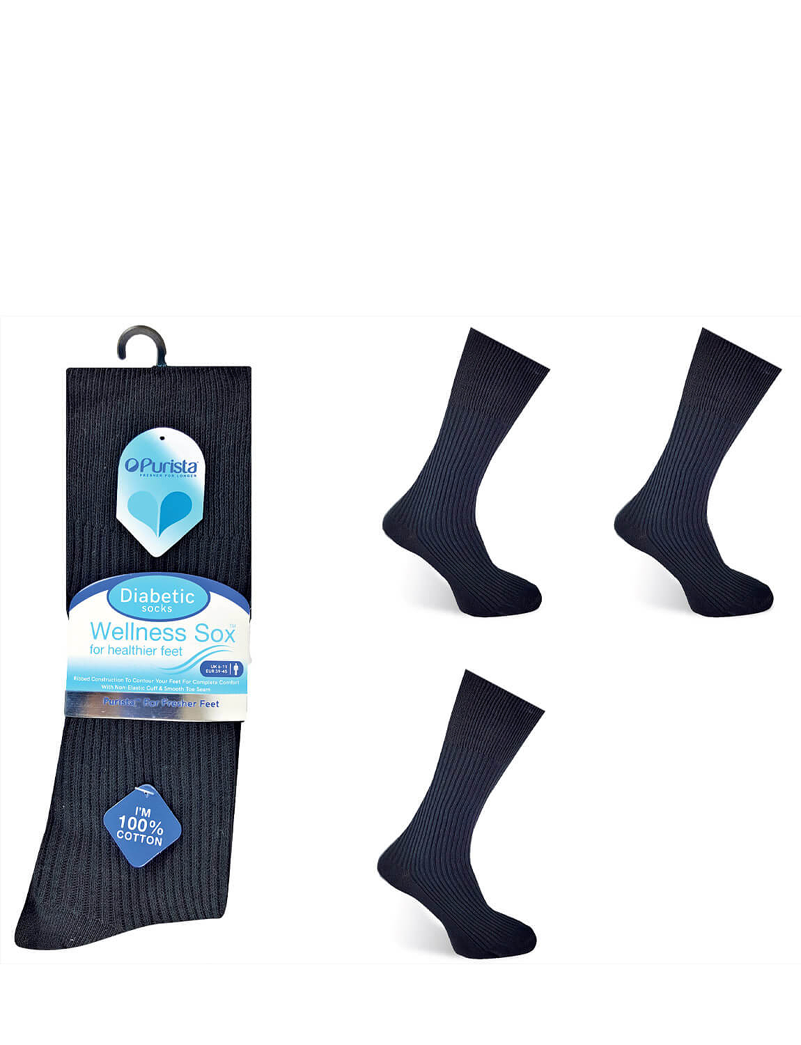 Diabetic Mens Wellness Socks With Purista 3 X 3 Packs | Chums