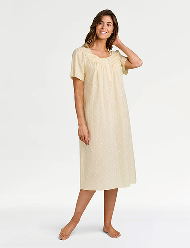 Cotton Dobby Pintuck Short Sleeve Nightdress