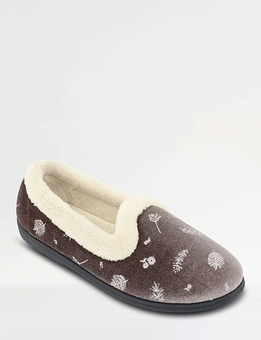 Slip On Print Velour Slipper