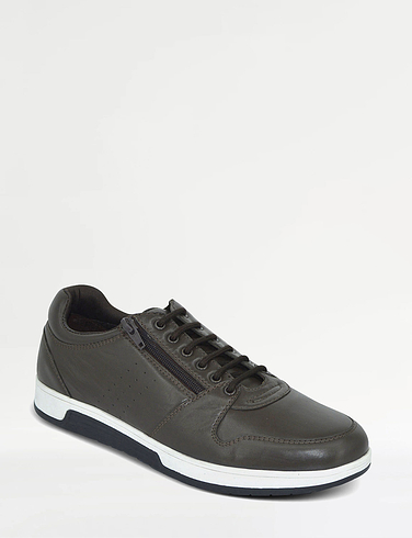 Pegasus Wide G Fit Leather Lace Trainer with Side Zip